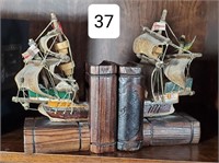 Pair of Folk Carved Clipper Ship Bookends