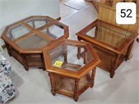 Set of Three Glass Top Occasional Tables