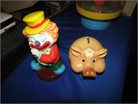 Ceramic Piggy Bank and Plastic Clown Bank