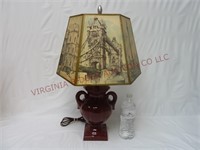 Vintage Pottery Lamp w/ London Shade ~ Powers On