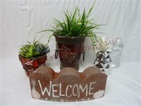 Welcome Brick & Artificial Succulent Plants
