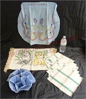 Vintage Apron, Pillow Cover, Roll Basket & Napkins