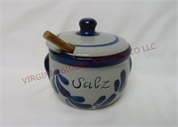 German Salz / Salt Jar Pot w Lid & Honey Wand