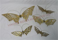 Vintage Brass Wall Hanging Butterflies ~ Set of 5