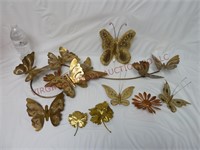 Vintage Metal Butterfly & Leaves Wall Art