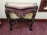 Antique Ornate Carved Foyer Table with Marble