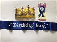 Birthday boy accessories Sash, badge, and crown