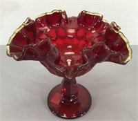 Red Glass Compote w/Amber Lip