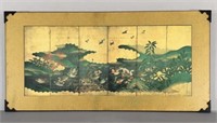 Vintage Asian Wall Art Panel w/Metal Corners
