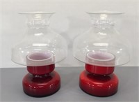 Red Glass Candle Lamps -2 w/Chimneys