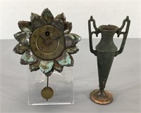 Little Metal Clock (as is) & Brass Vase -For Decor