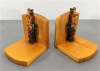 Carved Wood Totem Pole Book Ends -Vintage Crafts