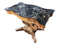 Antique Tiger Oak Stone Top Table on Casters