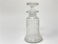 Vtg Etched Glass Vinegar/ OilCruet  w/ Lid