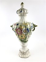 Antique 26.5 Inch Italian Lidded Ceramic Jar