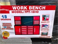 New/ Unused 7' Work Bench w/ 18 Drawers RED