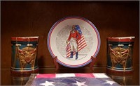 1950's Chalkware Bookends, plate & flag