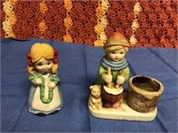 Two Ceramic Figurines - Girl Bell & Boy Candlehold