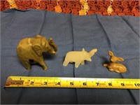 Two Stone Elephants & One Ceramic Deer figurines