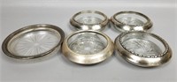 Five Sterling Silver & Glass Coasters
