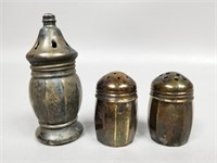 Three Miniature Sterling Silver Shakers