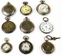 Lot of 9 Silver Antique Pocketwatches.