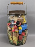 Vintage Pickle Jar Filled With Vintage Toys