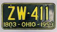 1953 Ohio License Plate