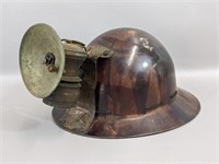Vintage Miners Helmet With Lantern