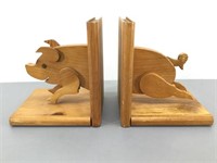 Handcrafted Wooden Pig Book Ends