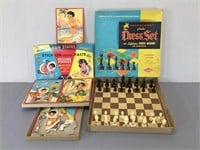 Vintage Puzzles & Chess Set