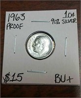1963 Proof Roosevelt Silver Dime-Graded BU+++