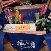 Box of note cards & envelopes, paint pens (NEW),