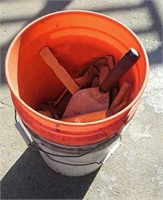 Bucket of Wire Brushes, Concrete Tools & More