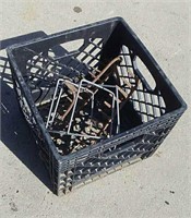 Milk Crate with Rake Heads & Wire Basket