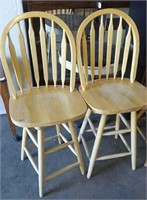 (2) Wooden Swivel Bar Stool Chairs