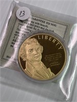 2016 Thomas Jefferson Coin 24k gold layered