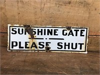 Original Sunshine Gate Please Shut Enamel Sign