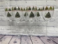 QTY6 Beautiful Etched Christmas Tree Wine Glasses