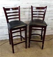 Pair of 30" Wood & Leather Bar Stools- wood has