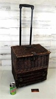 Very Nice Rolling Picnic Basket w Plates & Glasses