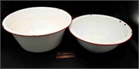Pair of Red Rimmed Enamelware Bowls