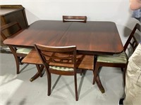 SOLID MAHOGANY DINING TABLE WITH 1 LEAF 4 CHAIRS
