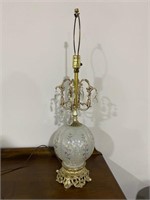 VINTAGE GLASS GLOBE TABLE LAMP WITH CRYSTALS