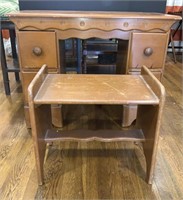 Small Desk & Side Bench/Stand-Vintage As Is