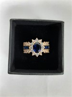 1.0/CT BLUE SAPPHIRE WHITE CZ ACCENTS  RING