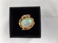 LARGE FIRE OPAL / WHITE CZ AND ENAMELED ACCENTS