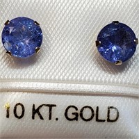 10K YELLOW GOLD TANZANITE(1.7CT)  EARRINGS