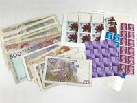 Vintage Greek,Belgian,&Swedish Currency & Stamps