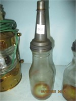 Liquid Qt. Glass Oiler Bottle w/Metal Spout & Cap